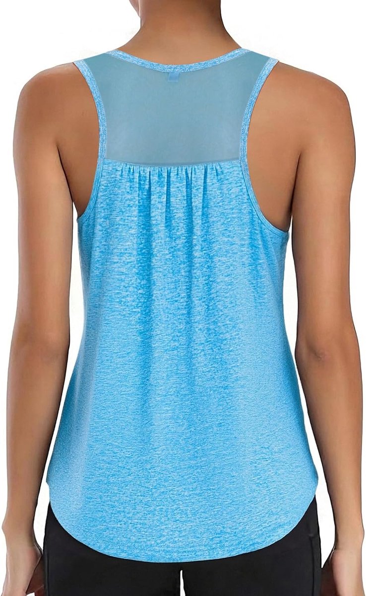 tanktop voor dames, met mesh-rug, sportief, mouwloos, ademend en licht, voor fitness, hardlopen, yoga, S-3XL