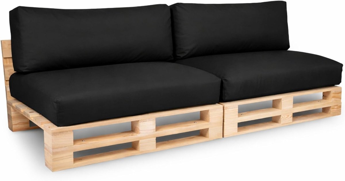 Afneembare Palletkussens, Waterdichte & UV-bestendige Stof – Set van 2 Zitkussens 120x80 cm + 2 Rugkussens 120x40 cm (Zwart)