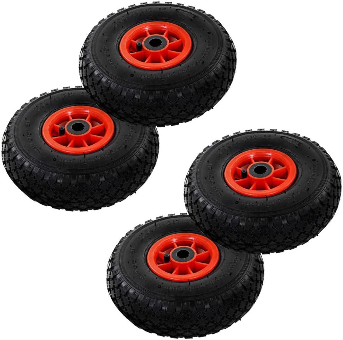 Steekwagenwielen, set van 4, 3.00-4, 245 x 82 mm, reservewielen met kunststof velg voor transportwagen, handwagen, bolderkar, luchtbanden, zwart/rood