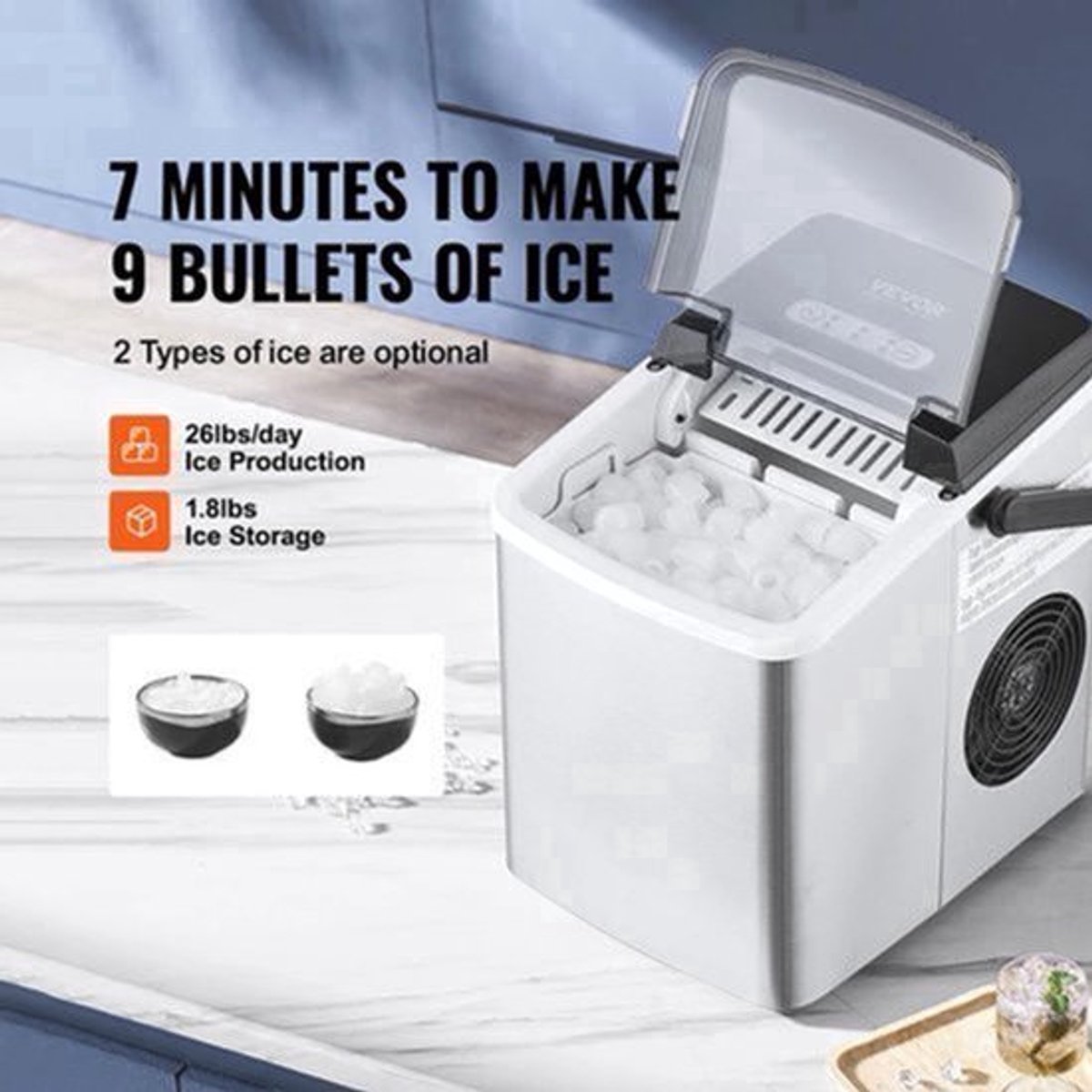 Vevor - IJsblokjesmachine - Ijsblokjes - IJsblokjesmaker met IJsschep - Per App Bestuurbaar - Zelfreinigingsfunctie - 105W - 1.8lbs - Zwart