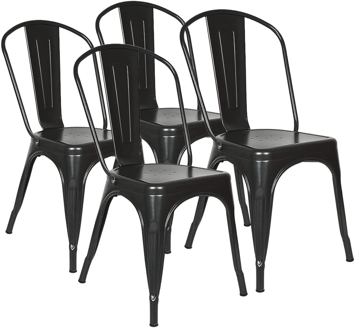 Set van 4 stapelbare metalen eetkamerstoelen in industriële stijl, vintage, geschikt voor binnen en buiten, tuinstoel, 85 x 45 x 45 cm