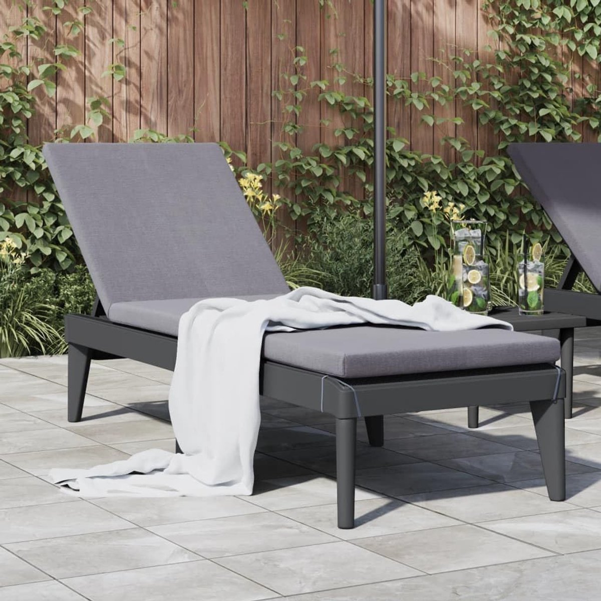 Antraciet, 186 x 60 x 29 cm, PP met verstelbare rugleuning in 4 posities, duurzaam polypropyleen voor tuin en terras, onderhoudsvriendelijk en robuust, met jute look