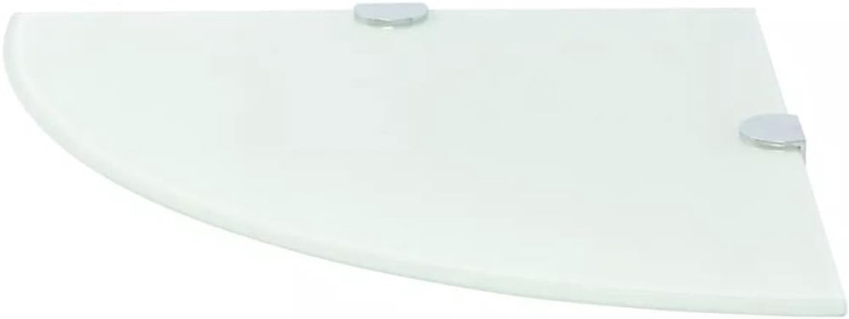 Hoekplank, hoekplank, badplank, glazen plank voor badkamer/slaapkamer/keuken, hangplank, ronde uiteinden, wandplank, boekenplank, plank, met verchroomde houders, glas, wit, 25 x 25 cm