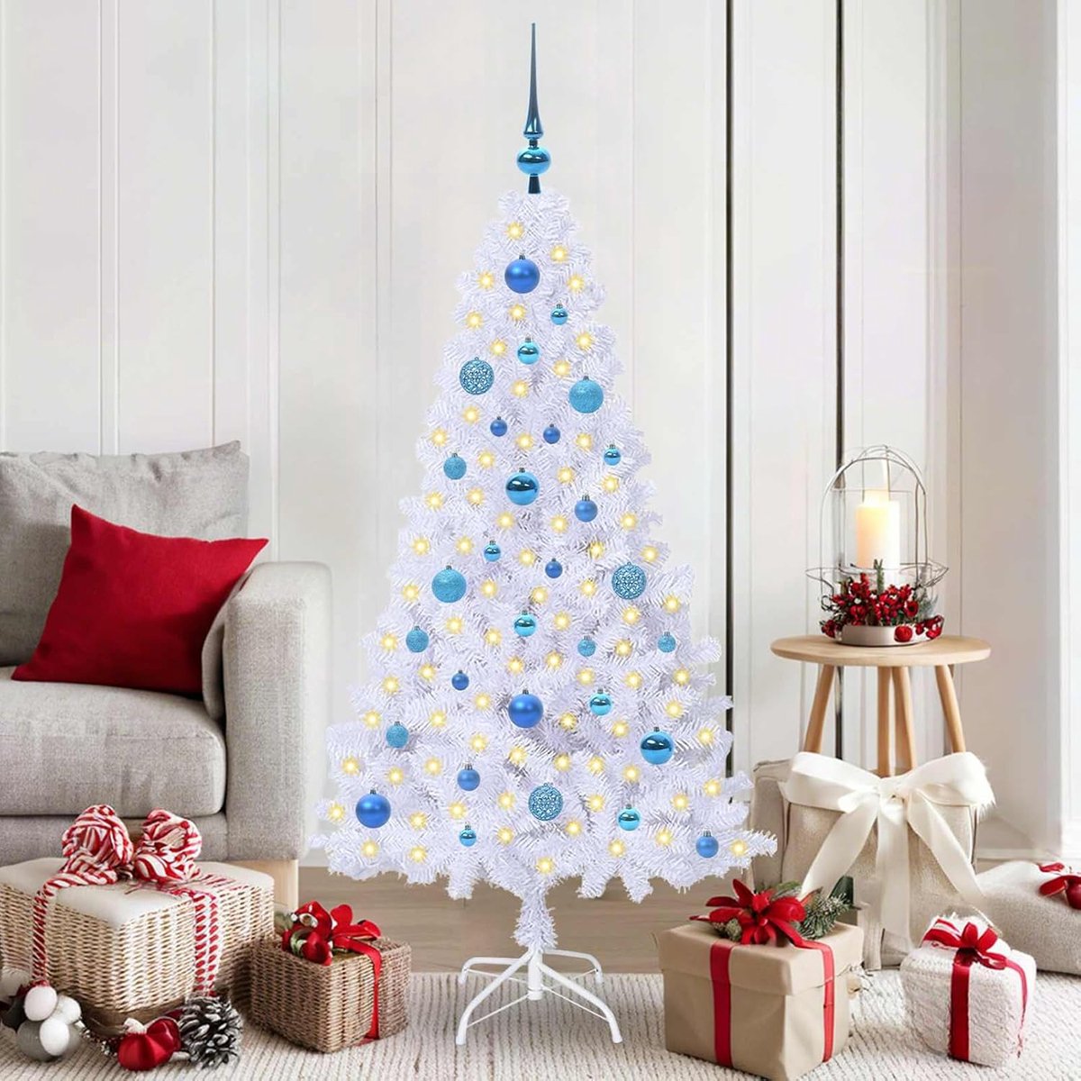 Kunstkerstboom wit 150 cm pvc en staal, kerstboom voor woonkamer kantoor of kerstmarktdecoratie 3426765