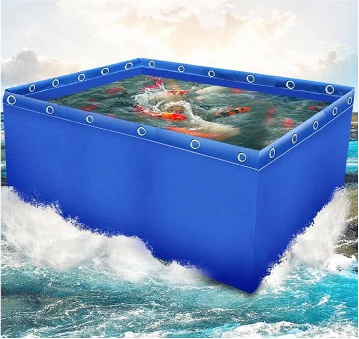 Visbak van canvas, 300 x 300 x 100 cm, opvouwbaar, draagbaar
