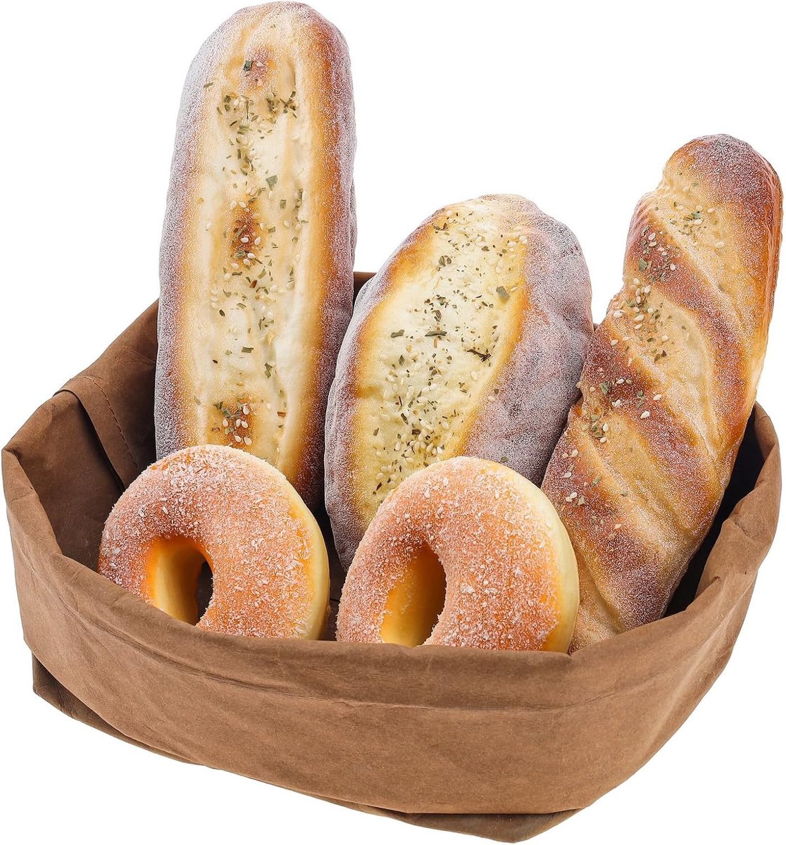 5 stuks nepbroodsets, plastic broodbrood, fotografie-rekwisiet, realistisch kunstbrood, baguette, donut-rekwisiet voor voedseldisplay, thuis, keuken, bakkerij