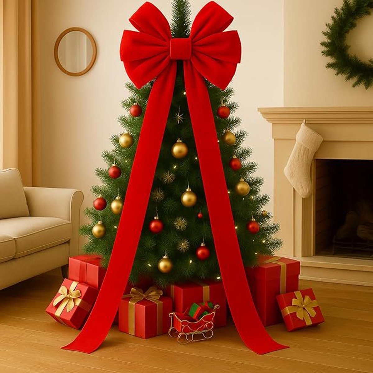 50*180cm Rode Kerststrik voor Decoratie – Feestelijke Strik voor Kerstkransen, Kerstboom en Deurdecoratie – Kerstversiering voor Binnen en Buiten