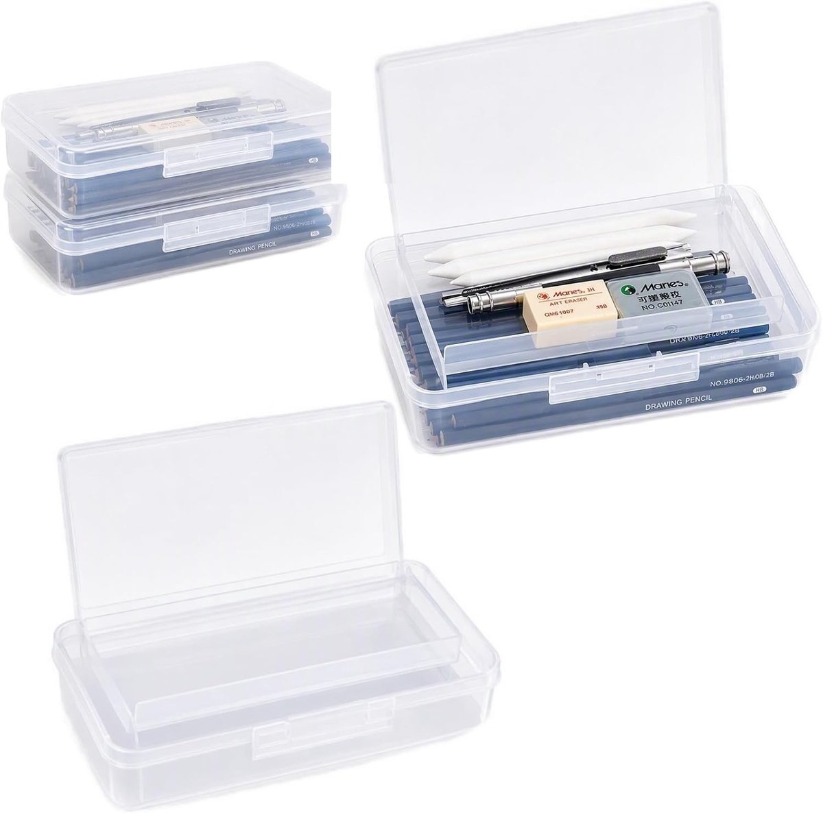 Set van 2 doorzichtige pennenboxen, opbergdoos voor pennen, 20.5 x 12 x 6 cm, georganiseerd en praktisch