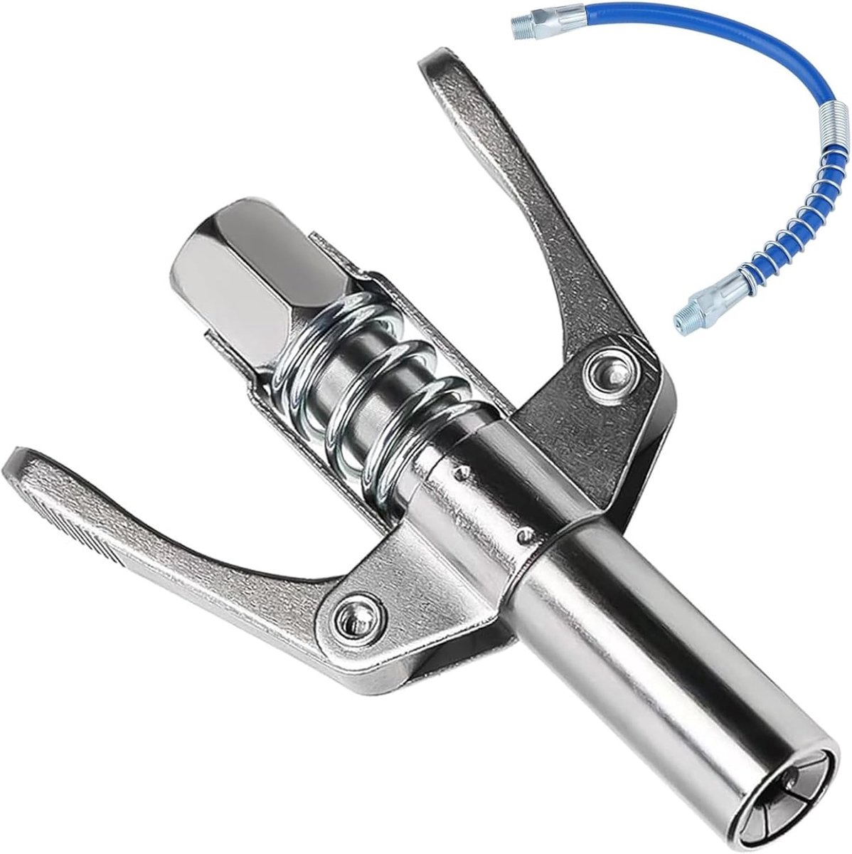 Grease Gun Mondstuk met Slangklemmen – Dubbelhandgreep en 30 cm Slang voor Vetnippels tot 10000 PSI, Efficiënte Smering en Compatibiliteit met M6/M8/M10/M12/M14