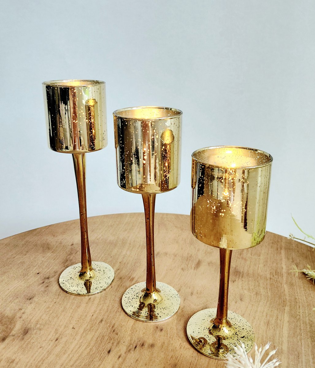 Waxinelichthouder - Set 3 stuks - DK - Jazz Gold - Glas - Set van 3 stuks - 26, 23 en 20 cm