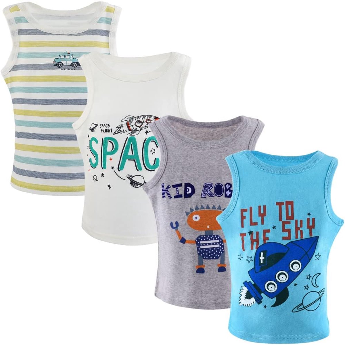 Ronde hals vesten ondergoed, mouwloos ademend T-shirt, zachte katoenen tanktops voor kinderen, effen witte of bedrukte onderhemden voor 2-10 jaar