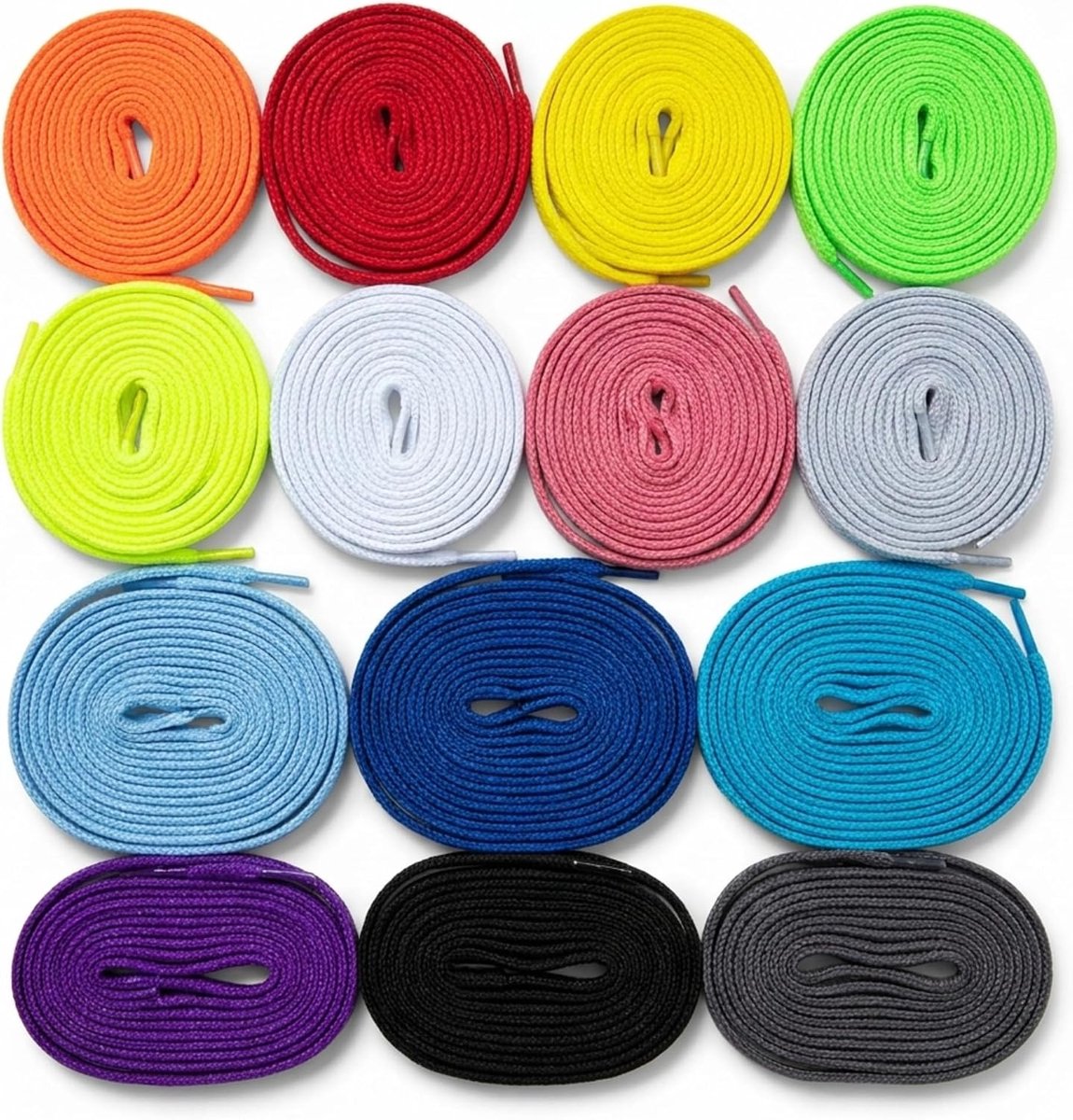Schoenveterset Meerdere Kleuren - 14 Paar Kleurrijke Veters voor Sneakers en Trainers - Leuke Heldere Sneaker Veters Set van Kaps - Gemaakt in Europa - 120 cm of 140 cm