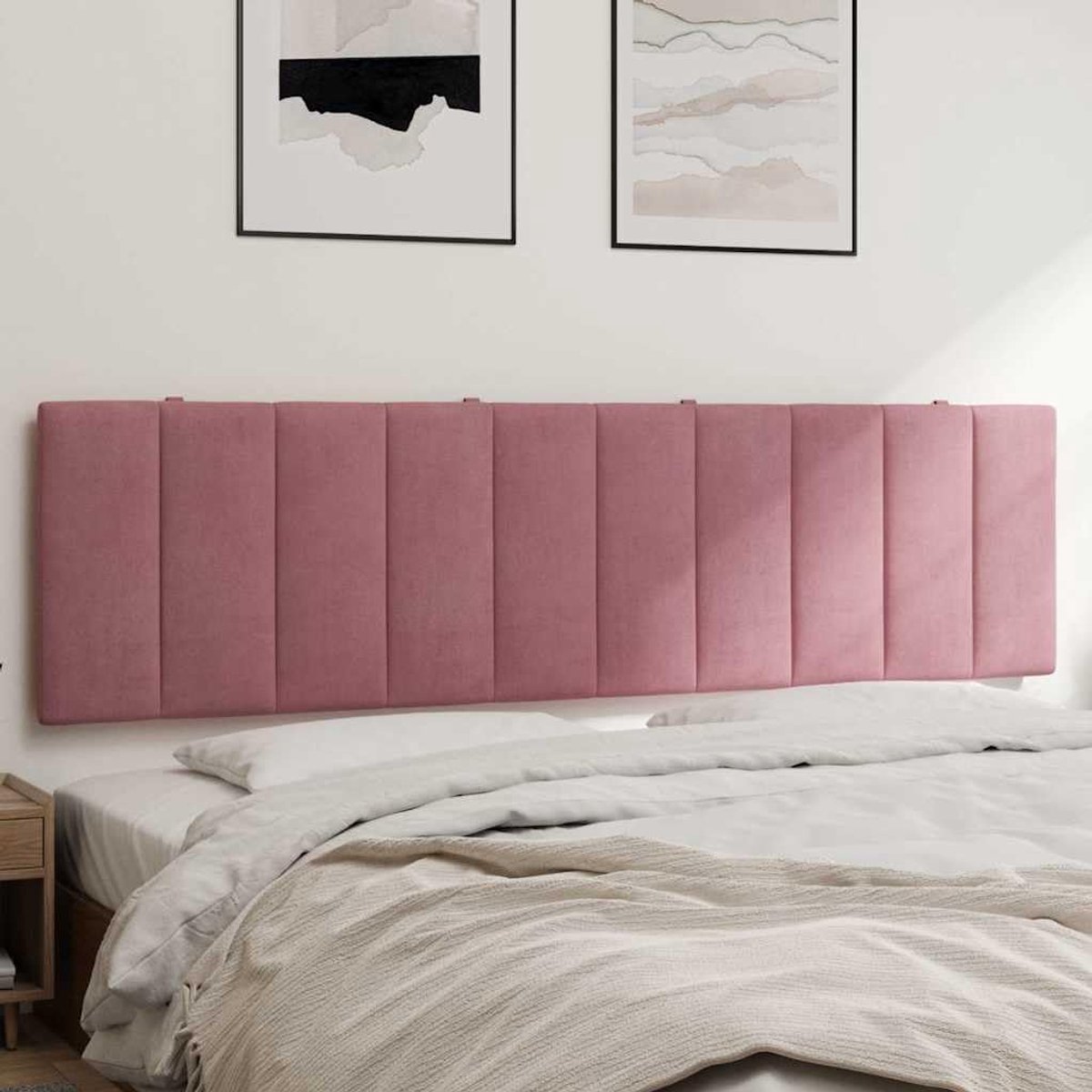 Fluwelen hoofdkussen, roze, 180 cm, zacht bedkussen met sponsvulling, met ritssluiting en riemen voor wandmontage