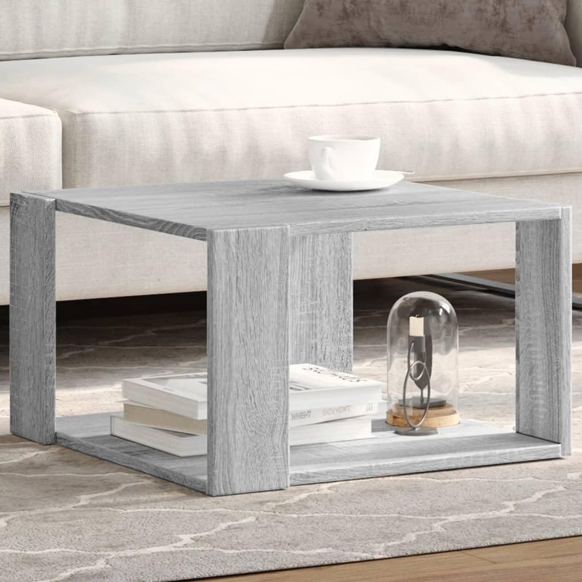 Salontafel sonoma-eiken, 51,5 x 51,5 x 30 cm, houtmateriaal met opbergruimte en robuust tafelblad voor woonkamer en eetkamer, vochtbestendig en onderhoudsvriendelijk