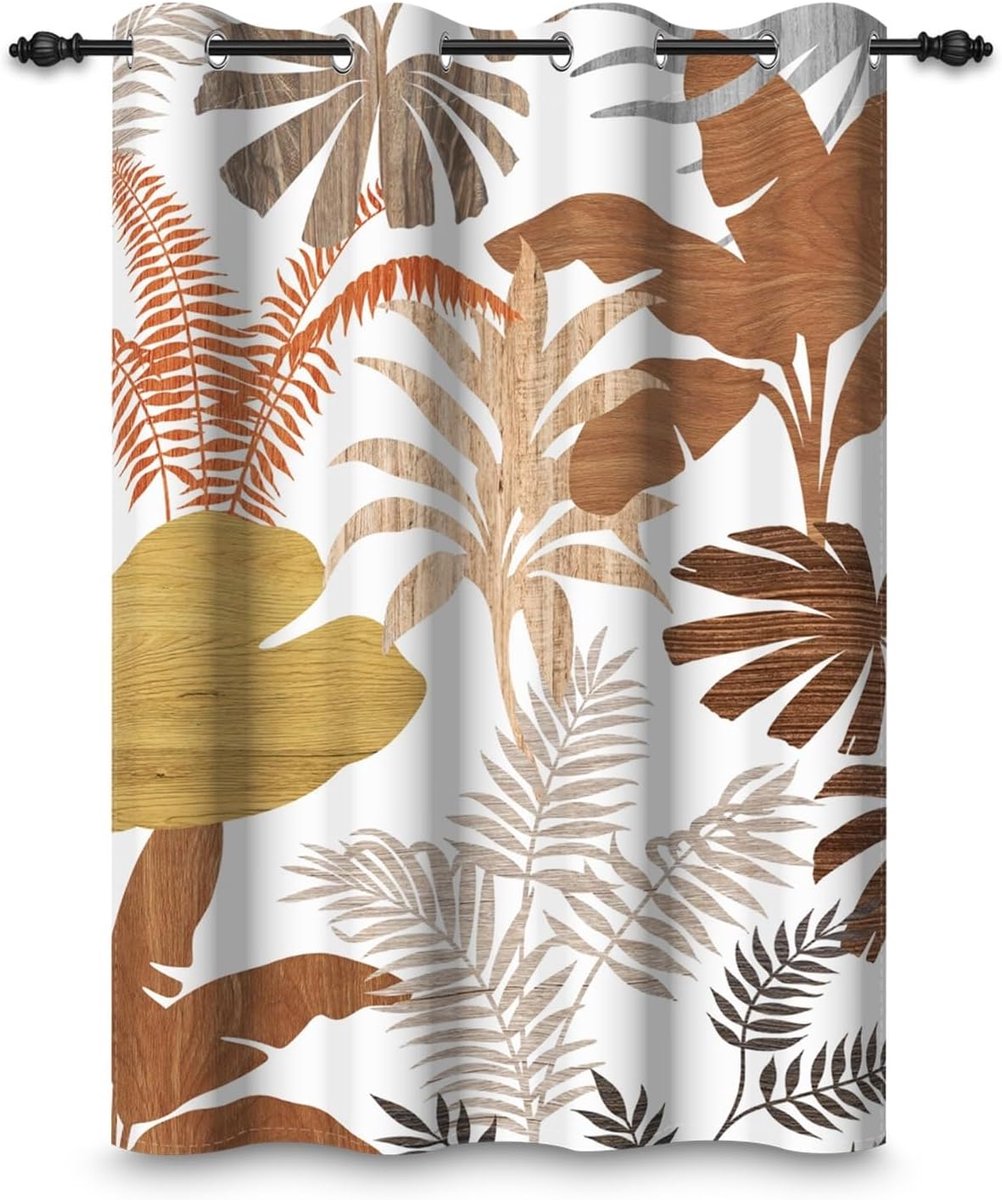 135 x 229 cm, abstract bladergordijn met inslagringen, bos, tropische planten, thermische ringen, verduisteringsgordijnen voor ramen, voor woonkamer, slaapkamer, thuiskantoor, 1 paneel