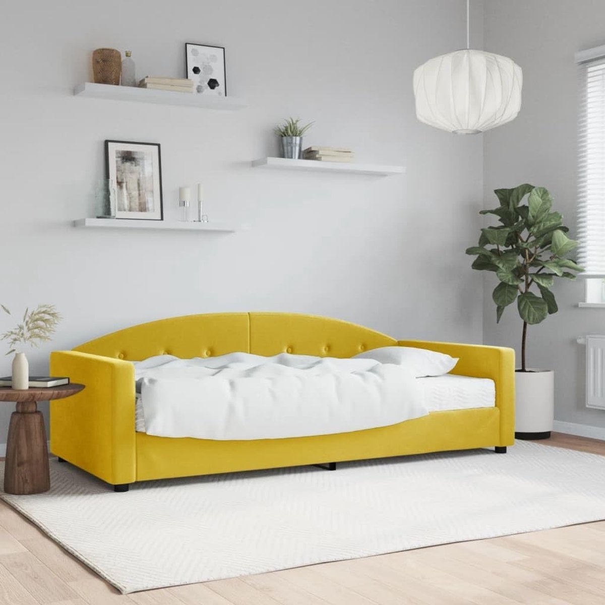 Dagbed met matras, geel, 90 x 200 cm, fluweel, hotelbedframe, bedframe voor woonkamer, slaapkamer, geschikt voor slaapkamer