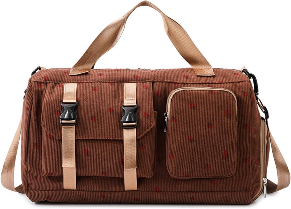 Sporttas voor dames, gymtas, reistas, gymtas voor dames, met natte zak en schoenenopslag, meerdere vakken, voor yoga, fitness, reizen, zwemmen (roze), Bruin, 46 x 26 x 24cm, Klassiek