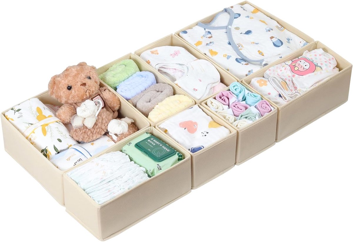 8-delige set kledingkastorganizer voor kleding, opvouwbare stoffen opbergdoos, kast, robuust beige opbergsysteem