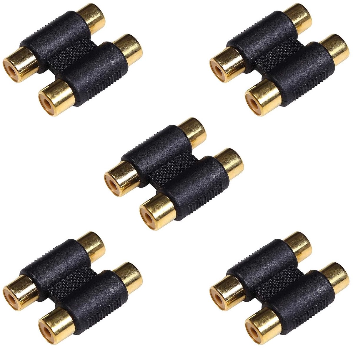 5 stuks RCA-splitter Y-adapter, 2 bus naar 2 aansluitingen, RCA-koppeling voor platenspeler, ontvanger, thuisbioscoop (goud)