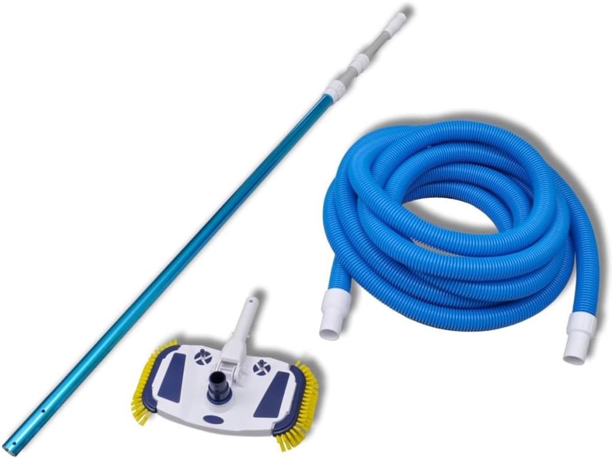 Zwembadreiniging, zwembadstofzuiger, set met 1 x hoofdborstel, 1 x telescoopstang, 1 x 10 m slang, zwembadset zwembadslang, aluminium stang: 1,2-3,6 m