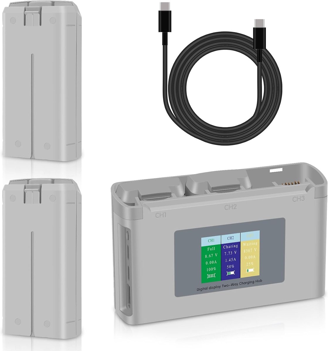 Intelligente Flight Mini 4K accu, 2 verpakkingen, 2400 mAh en Smart LED Triple Battery Charger, tweerichtingslaadhub, compatibel met DJI Mini 2/2 SE/4K/SE
