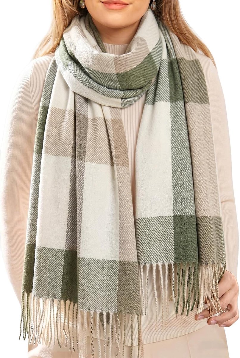Wintersjaal voor dames, zachte geruite tartan sjaal voor dames, lange warme sjaal met kwastjes, lichte damessjaal voor herfst en winter