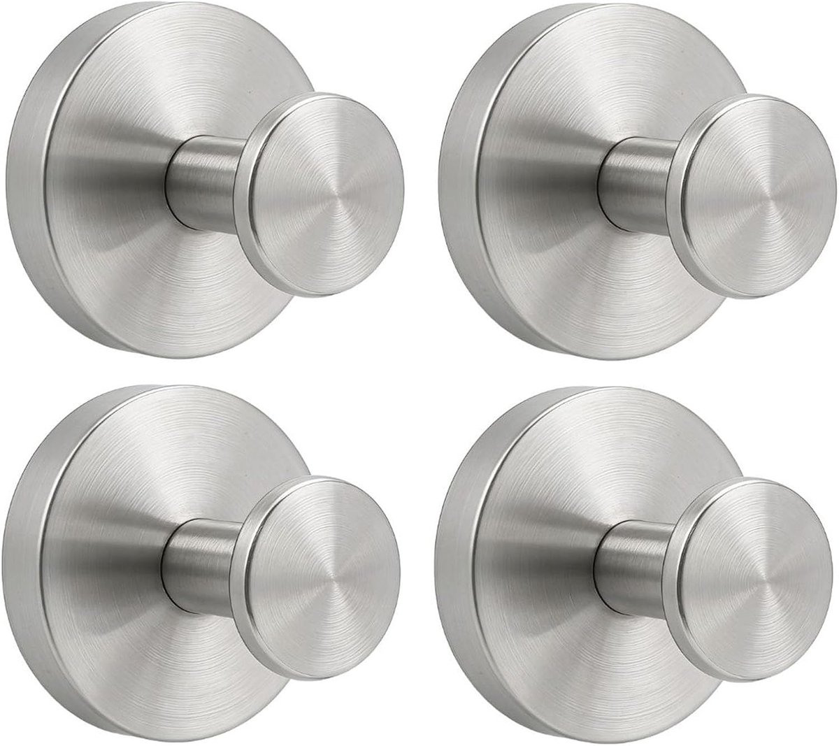 4 stuks zuignap haken, geen boor roestvrij staal waterdichte schroefloze zuigingen douche handdoek haak voor badkamer binnen douche houten deur muur hanger, gehaakte douche - zilver