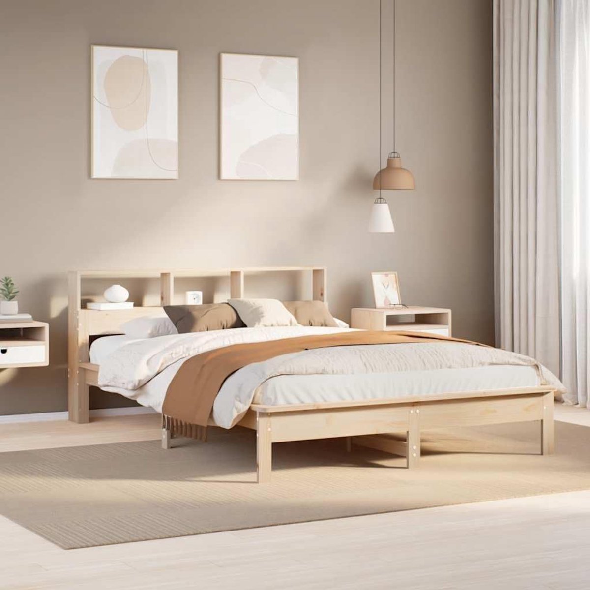 Massief grenenhout frame met lattenbodem en hoofdbord naturel 135x190 cm