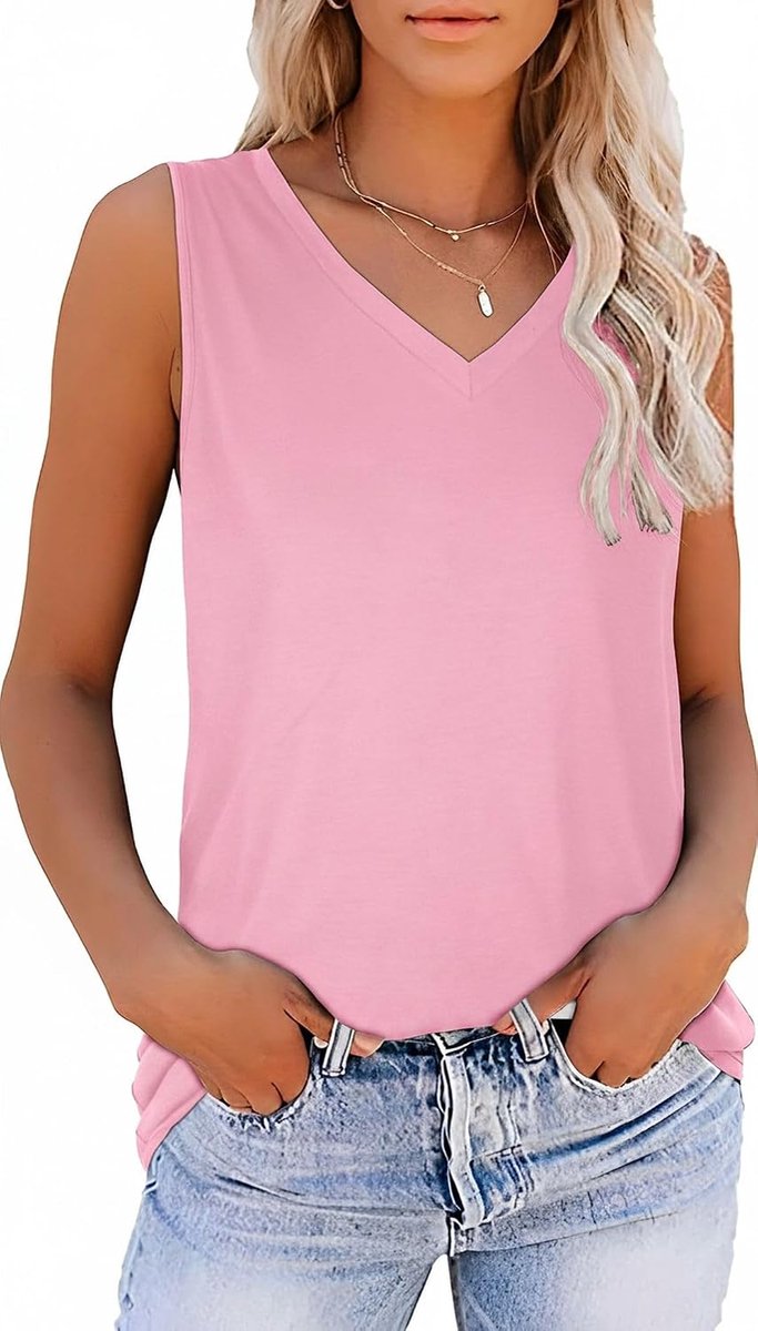 Zomer Mouwloos V-hals Vest Tops Casual Effen Losse Fit Tank Top