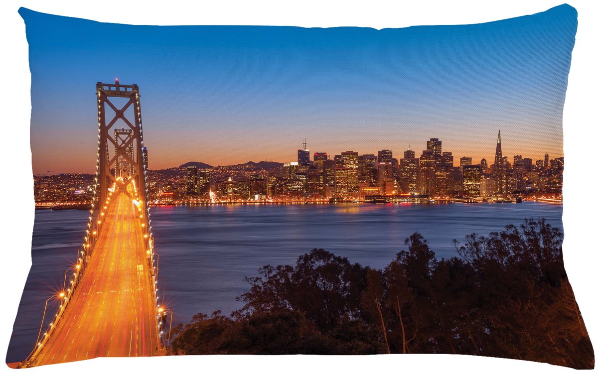 ABAKUHAUS Stad Sierkussenhoes, Bay Bridge San Francisco California USA Urban Engineering Landmark Print, Decoratieve Rechthoekige Sierkussenhoes, 65 x 40 cm, Lichtblauw Oranje Dimgrey