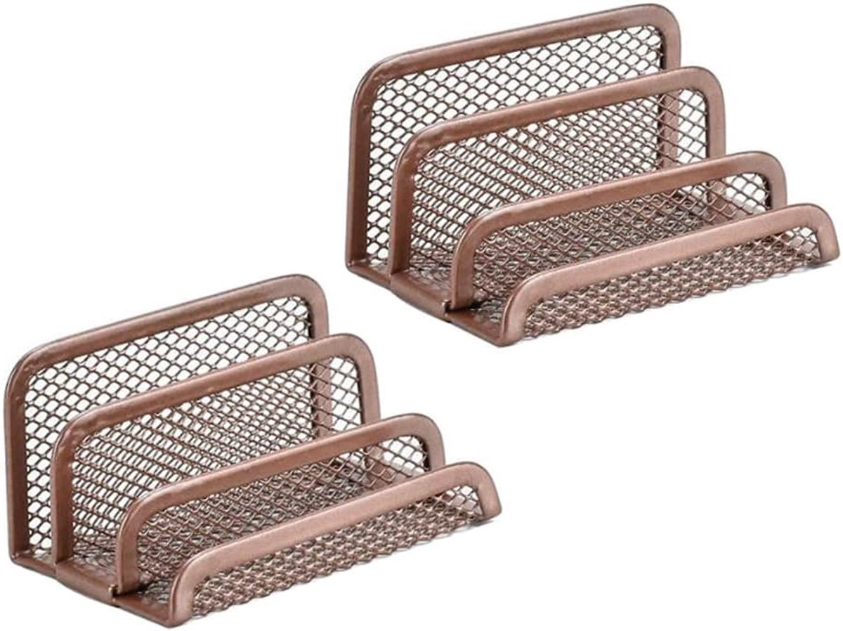 Drie lagen metalen gaasdisplay visitekaartjeshouder, bureau visitekaartjeshouder, bureau kantoor visitekaartje display visitekaartje display houder (roségoud, 2 stuks)