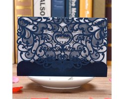 Uitnodiging kaarten "Eleva", lasergesneden bruiloft uitnodiging set met blanco bedrukbaar papier en enveloppen, marineblauw, 50 stuks