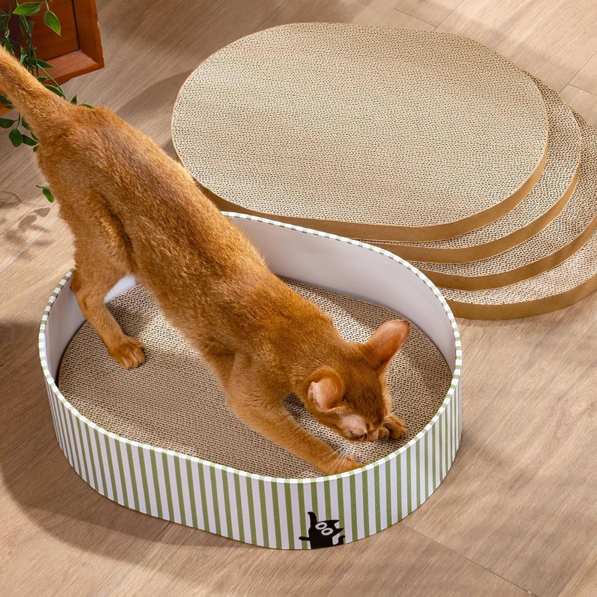Kattenkrabbox met krabplank voor 4 katten, omkeerbare kitty-krasmat, zwaar belastbare golfkartonnen krabbers voor indoor kittens bedligstoel beschermt meubels, kittens geschenken - groot
