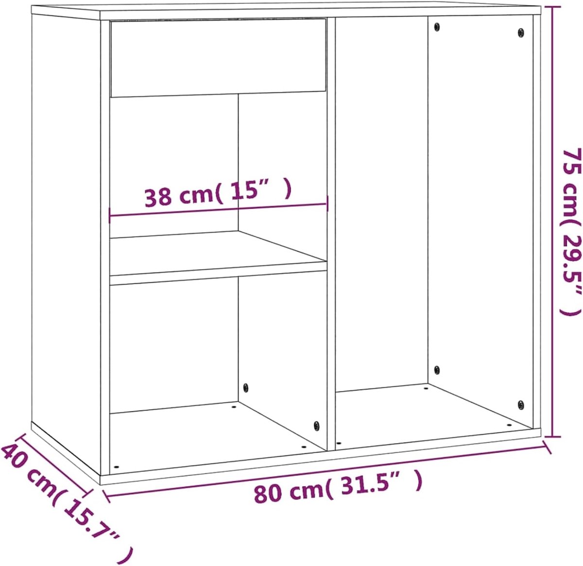 Kast houtmateriaal 80x40x75 cm betongrijs met praktische opbergruimte voor schoonheidsverzorging in badkamer of slaapkamer