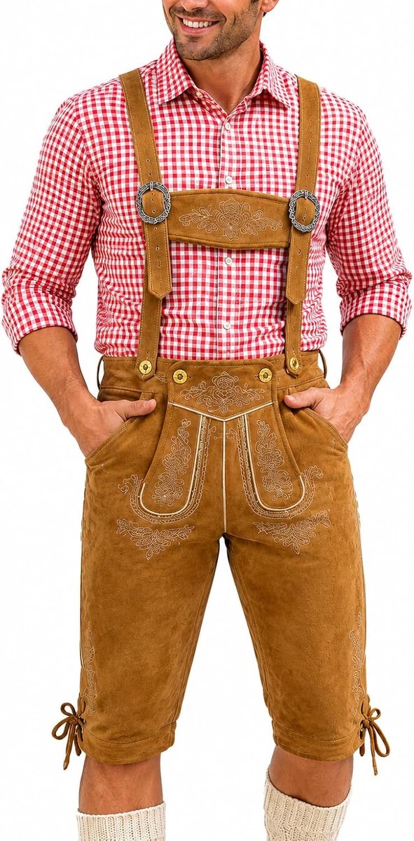 lederen kniebroek voor heren, elegante klederdrachtbroek, maat 40 - 60, lange klederdrachtbroek met bretels, voor mannen, Oktoberfest broek, designerbroek in 3 kleurvarianten