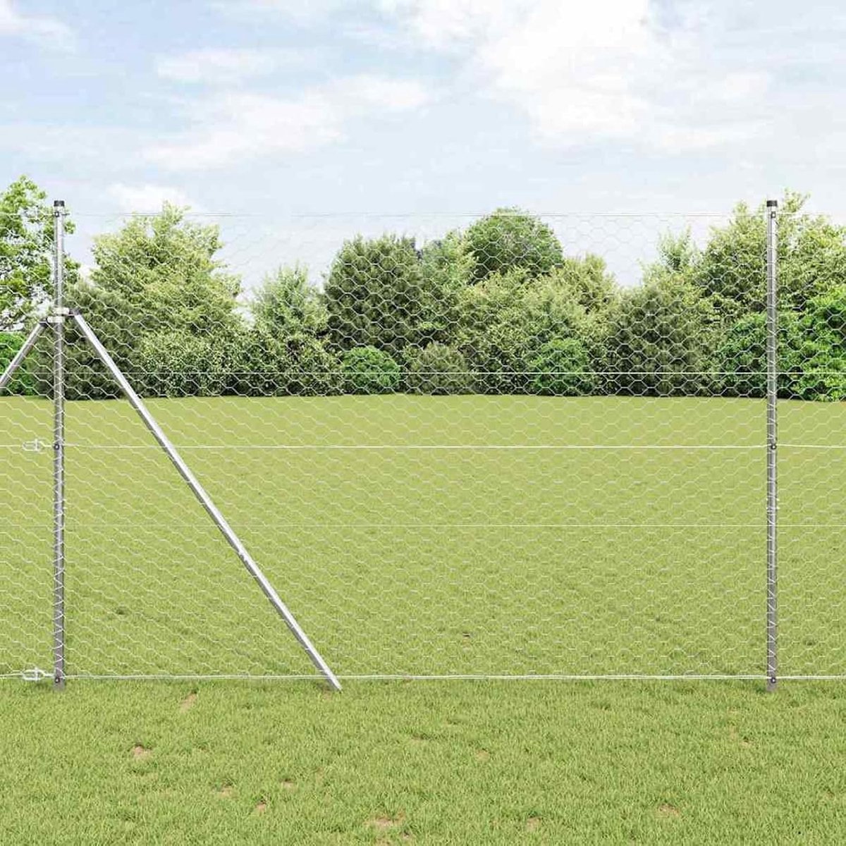 Zeshoekige omheining, 1,6 x 100 m, hekpalen, 13 stuks, diameter 32 mm, 210 cm, verzinkt staal, hekpalen, tuinhek, draadomheining voor tijdelijke hekken, groentebedden, kippenren, weideperceel