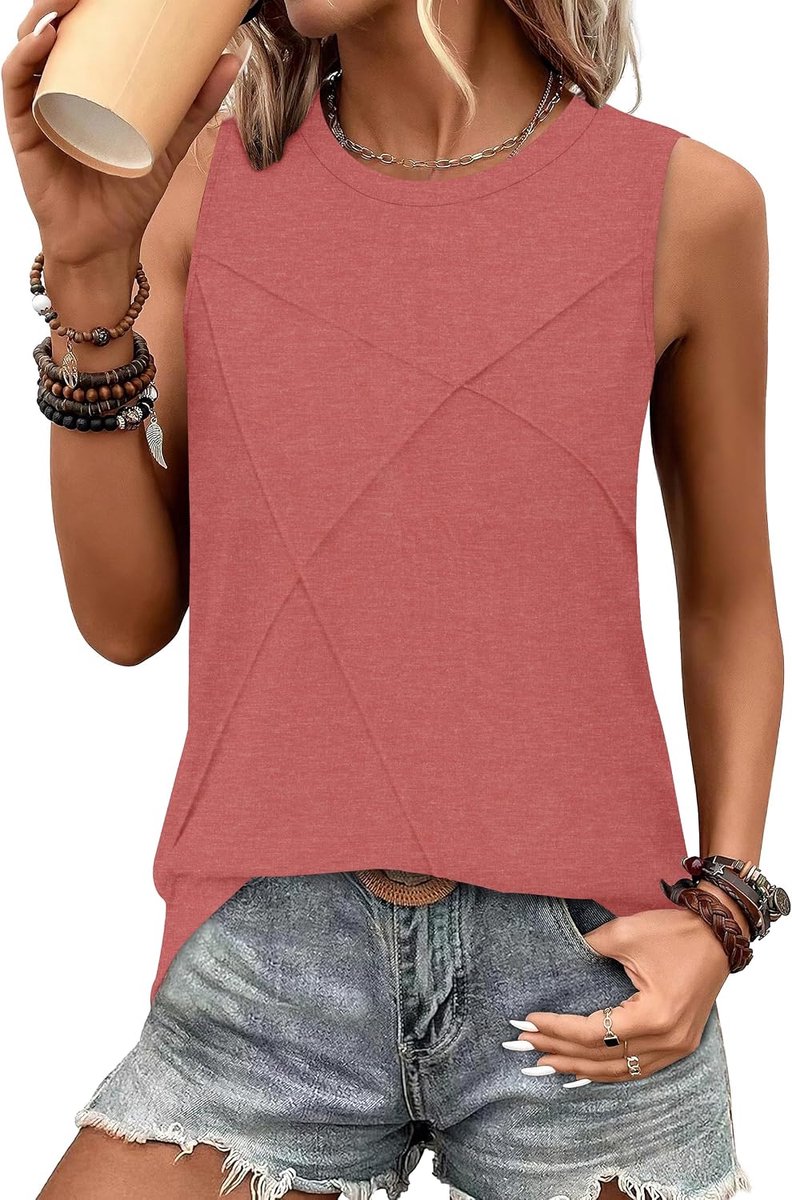 Zomertop voor dames, losse pasvorm, casual top voor dames, scoop-hals, basic tanktop, mouwloos, effen bovenstuk