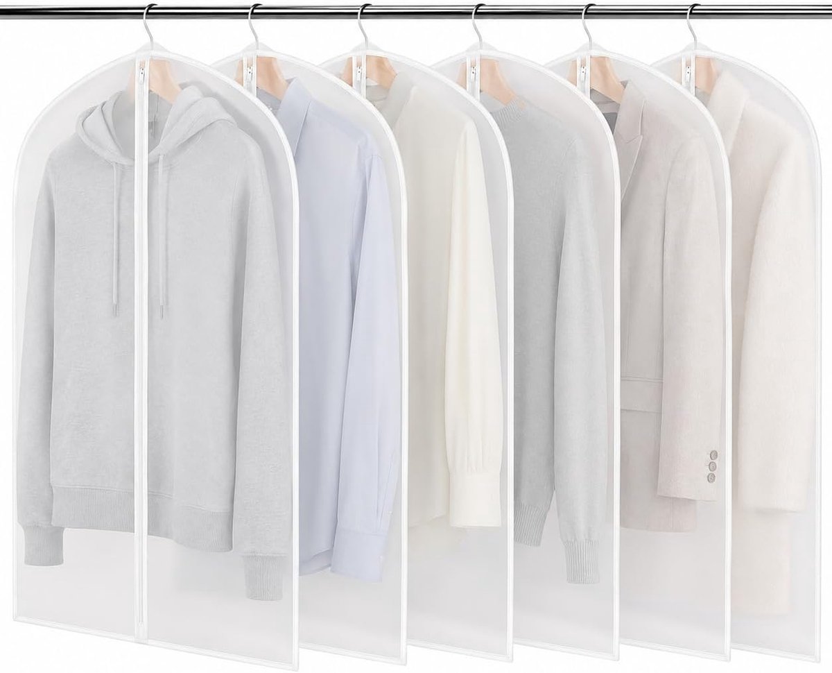 6 stuks Kledinghoes, Stofdichte doorzichtige Kledingpakhoes, PEVA Jurken Coat Protector Bags, Waterproof Closet Organizer Wasbaar (60x100cm)