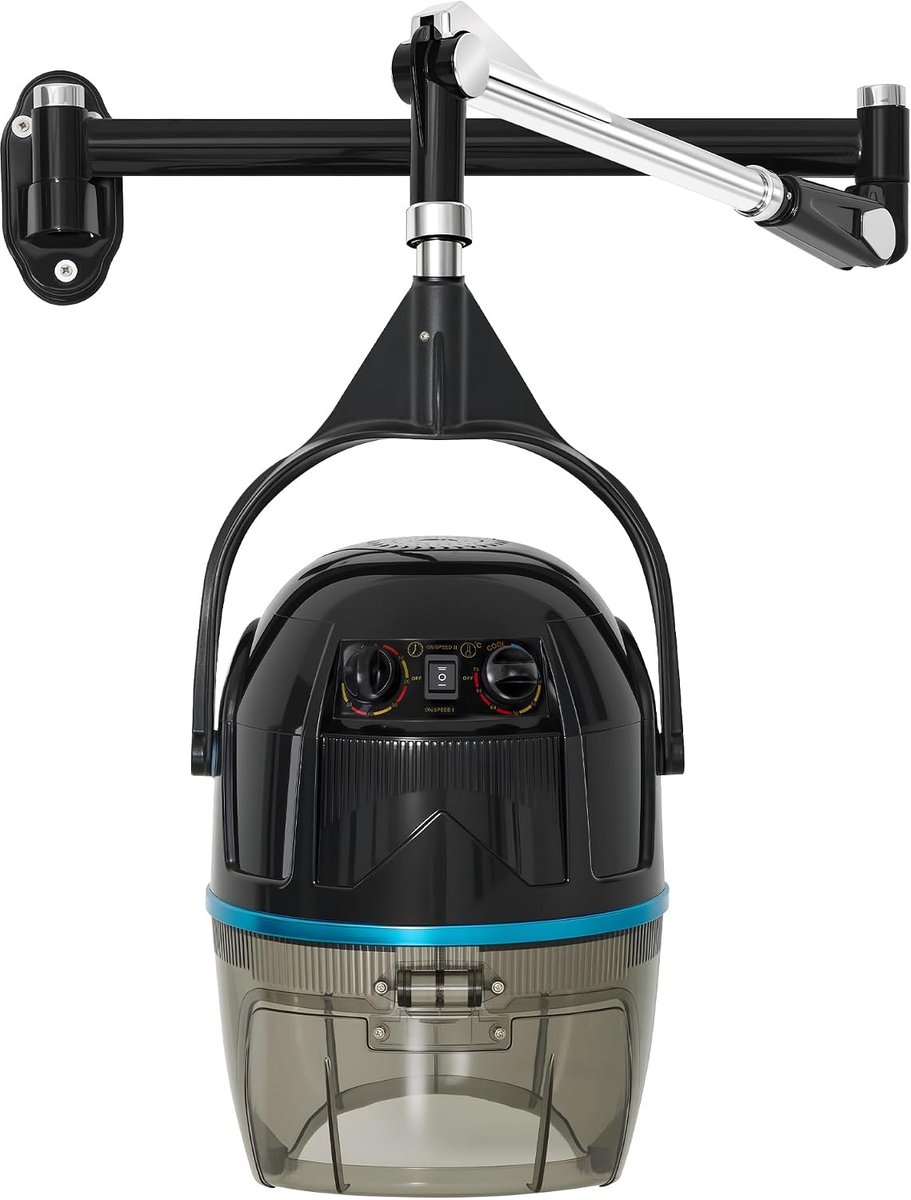 Wandmontage Droogkap voor Haar, 1100W Zwevende Droogkap, Horizontaal Uitschuifbaar 148,5 cm, met 0-75°C & 60 Min Timer, Kapperskap voor Salon TR272 (Zwart)