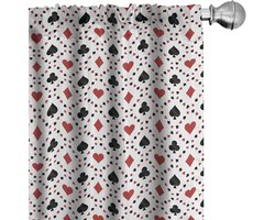 ABAKUHAUS Casino Gordijnen, Poker Cards Advertising Holidays Getaways Tourist Destinations Pleasure Kunst Print, 2-delige raamgordijnset voor woonkamer en slaapkamer, Paar - 70 cm B x 240 cm L, Zwart Rood