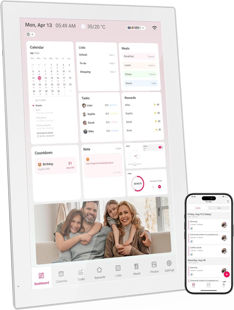 Wandkalender 21,5 inch FHD – familie-organizer met touchscreen, 32 GB & WiFi 6, zonder abonnement, synchronisatie met Google/iCloud/Outlook, to-do-lijst, maaltijdplan, digitale fotolijst