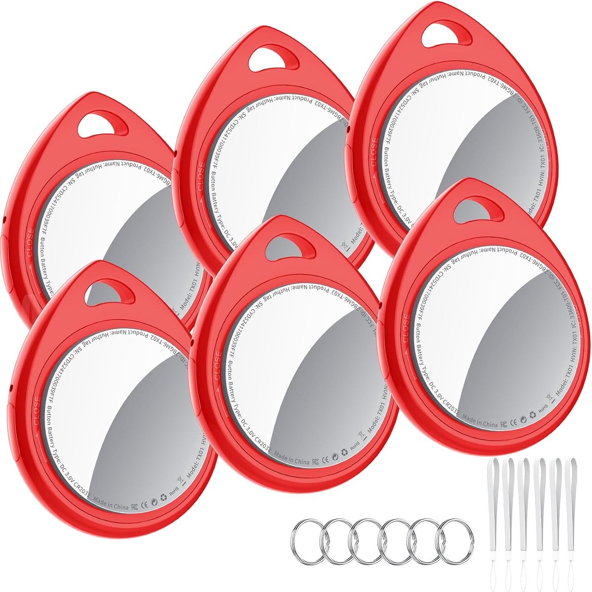 Locator Tag, Rood/ 6 st | Smart Key Finder Tag compatibel met Apple Waar is? APP (iOS alleen, Android Not Supported), sleutelvinder voor bagage/tassen.