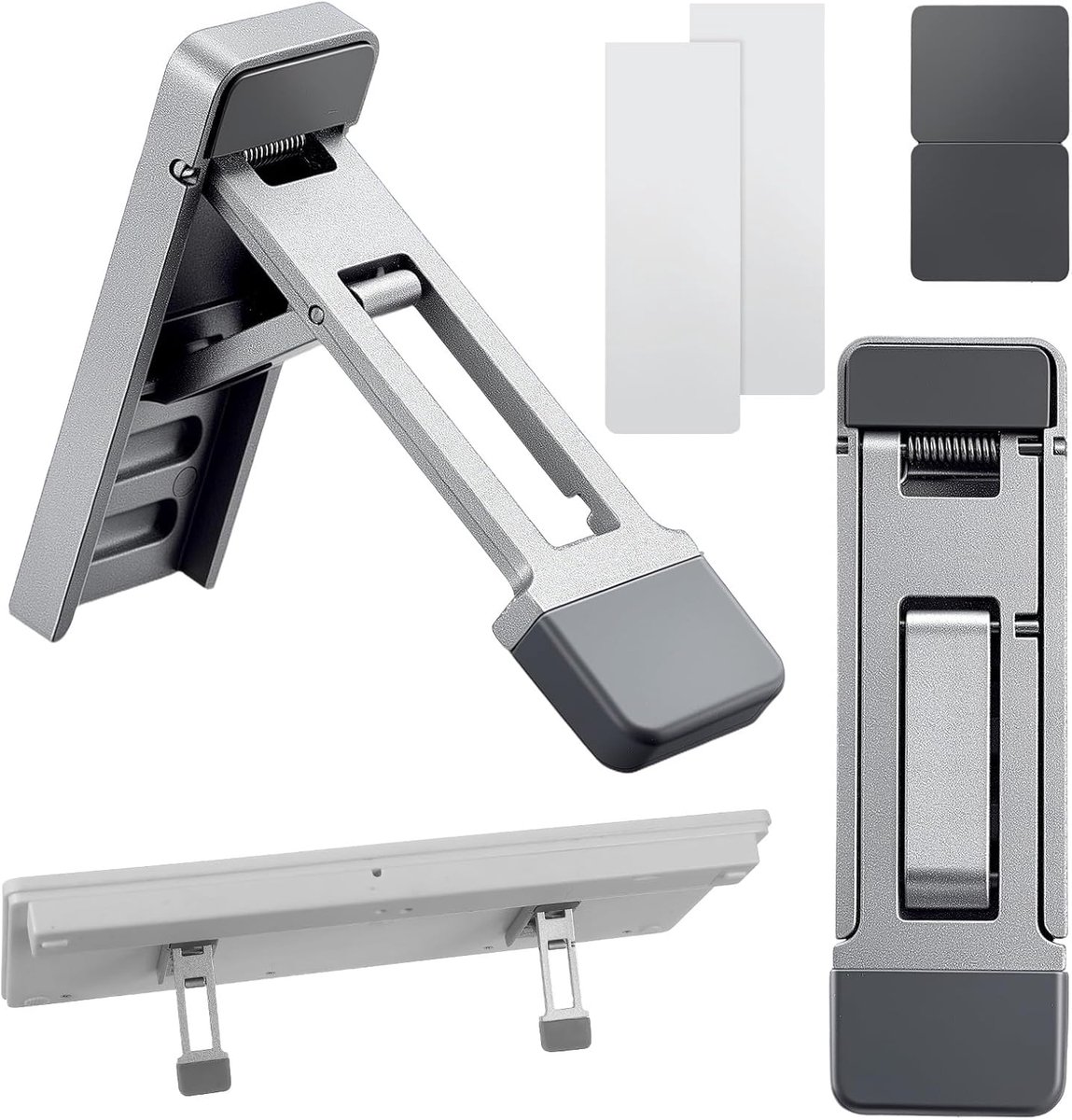 2 stuks laptopstandaard toetsenbordverhoger voor bureau, mini draagbare opvouwbare laptopvoeten met anti-slip pads, drie kantelhoeken voor de meeste toetsenborden, kantooraccessoires (zilver