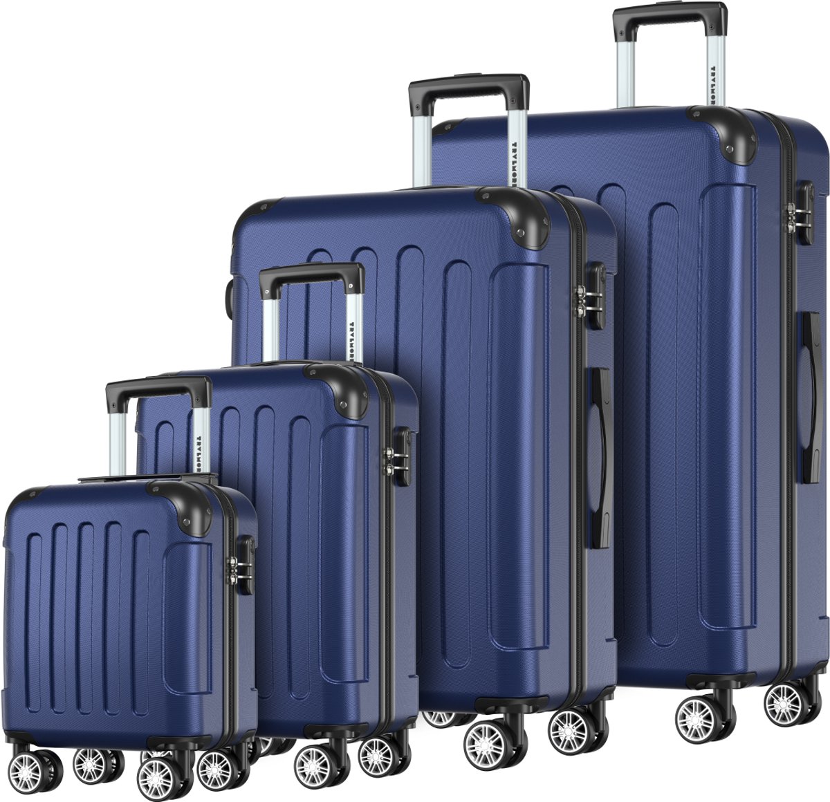 TRVLMORE Kofferset - 4-Delig - 24L Underseat, 38L Handbagage + 70L en 110L Ruimbagage - Lichtgewicht - Trolley - Reiskoffer Set - Donkerblauw