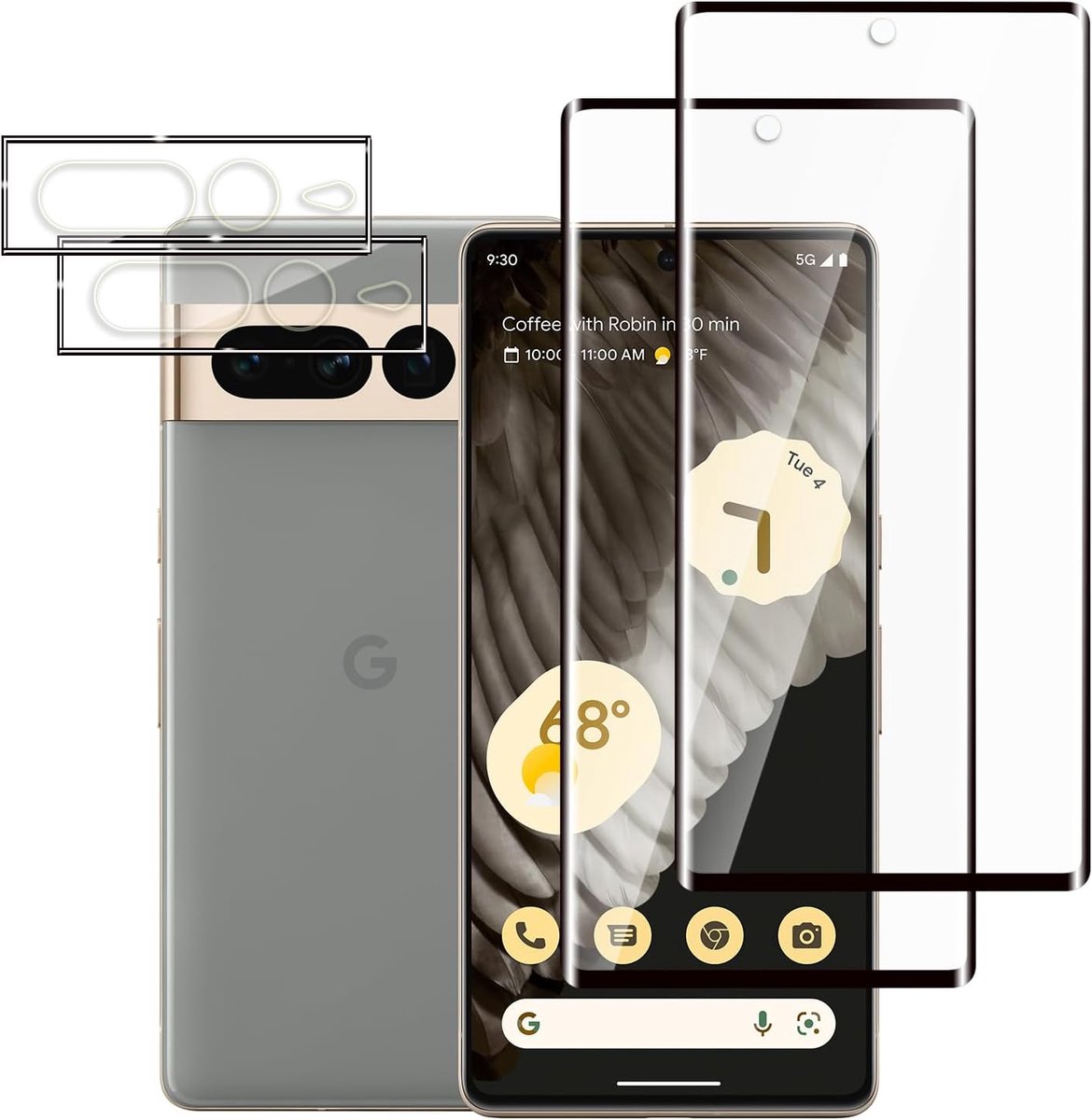 Screenprotector Van Gehard Glas Voor Google Pixel 7 Pro - 2 Stuks Displaybeschermfolie en 2 Stuks Camerafolie, 3D Volledige Afdekking, Ultra HD, Luchtbelvrij, Krasbestendig