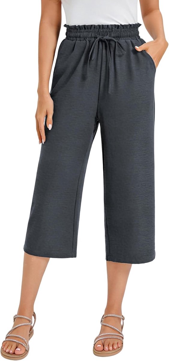 3/4 wijde broek voor dames, zomer, lichte culotte, zomerbroek, hoge taille, strandbroek, capribroek, linnen, ademend, lounge, capribroek met zakken