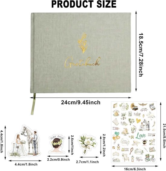 Gastenboek voor bruiloft, met 6 bruiloftsstickers, hardcover herinneringsalbum voor bruiloftsgasten, blanco pagina's om zelf vorm te geven, elegant huwelijkscadeau en feestdecoratie — afbeelding 2