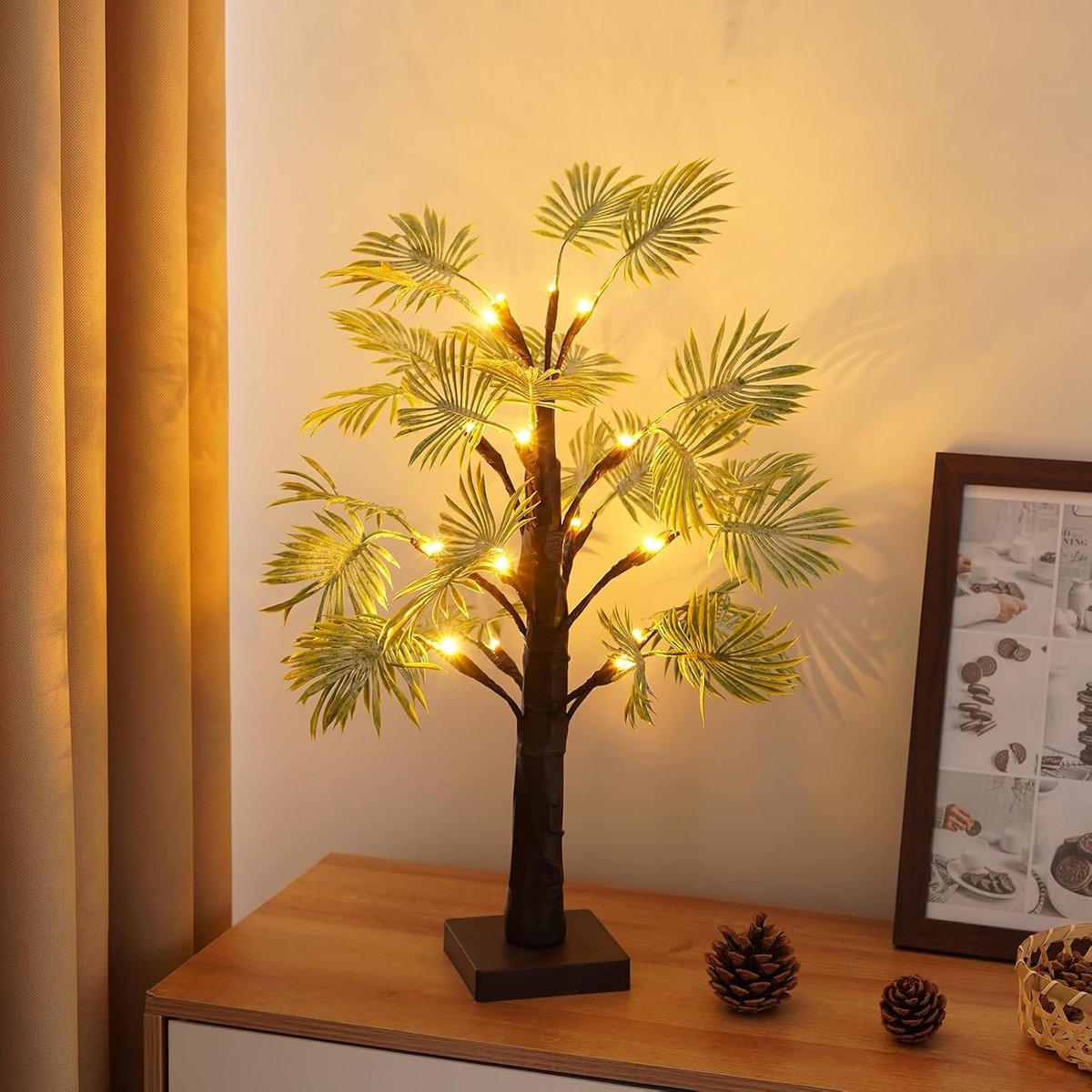 Palmbladeren met 16 leds, 55 cm hoog, warmwit, palmbladeren, kunstboom, licht, AA-batterij/USB-voeding, voor Kerstmis, party, bruiloft, zomerdecoratie