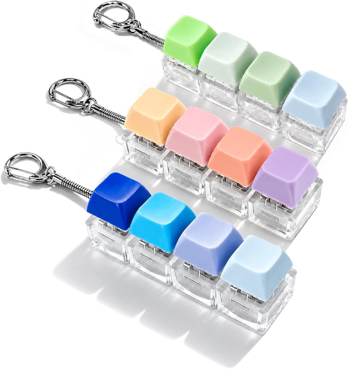 Set van 3 toetsenbord-fidgettoys, fidgettoysmet 4 knoppen, stressverlichtende fidgettoys voor volwassenen, grappige toetsenbord-fidget, toetsenbord-clicker, fidget-sleutelhanger