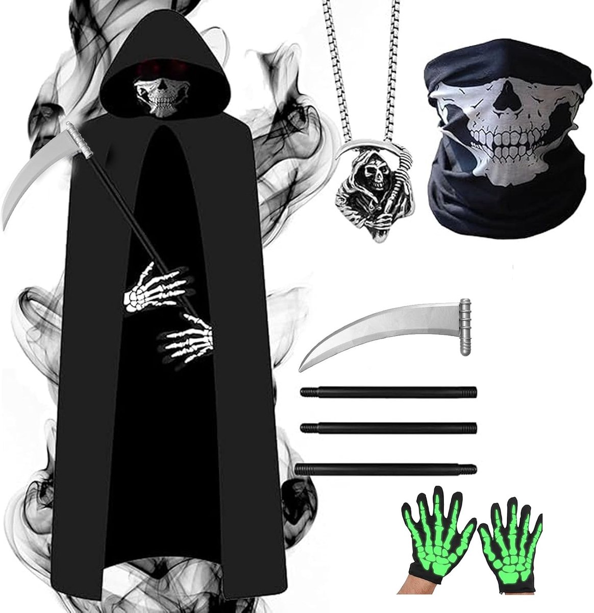 Sensenman-kostuum voor kinderen, Halloweenkostuum mannen, zeidenmankostuum volwassenen, uniseks, cosplay, Halloween, party, doodshoofd-kostuum